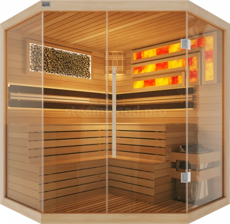 Четырехместная угловая финская сауна Luxury из кедра